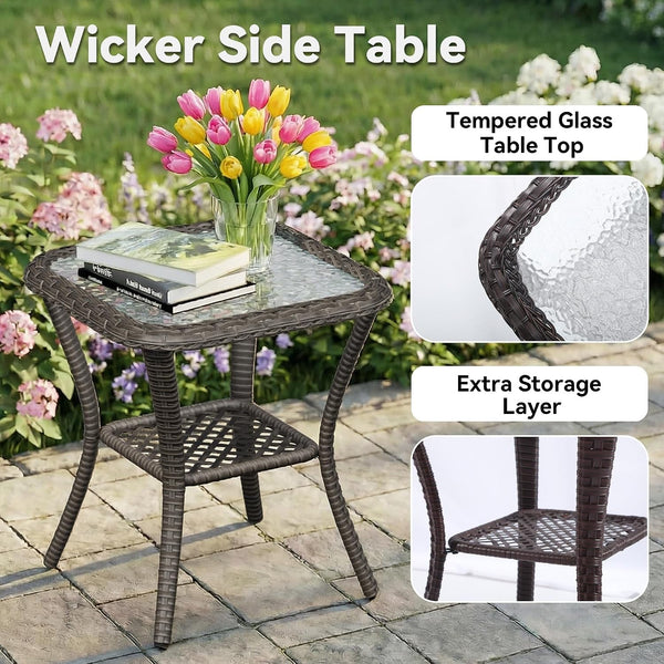 5 Piece Outdoor Wicker Patio Furniture Set, Outdoor Swivel Rocker Patio Chairs Set with Thickened Olefin Cushions, High Back and Deep Seating, Hand-Woven PE Rattan for Porch, Deck9