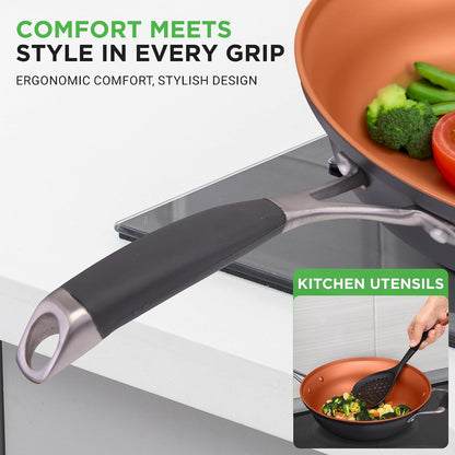 14-Piece Nonstick Kitchen Cookware Set – Pfoa/Pfos-Free, Copper/Hard-Anodized, Induction Compatible, Stackable, Luxury Design, Includes Pots, Pans, Jumbo Cooker, Griddle, and Utensils4