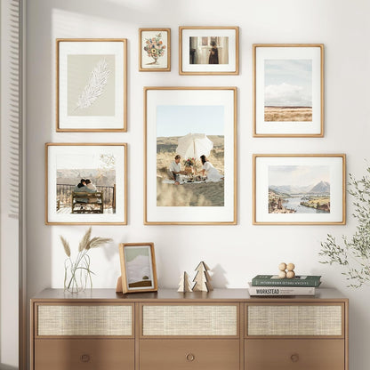 11X14 Picture Frame, Usa-Sourced Oak Wood Photo Frames with HD Tempered Glass, Handcrafted Rounded Corner 11 X 14 Wooden Frames Matted to 8X10 Photos, 11X14 Frame, Horizontal or Vertical Wall Display3