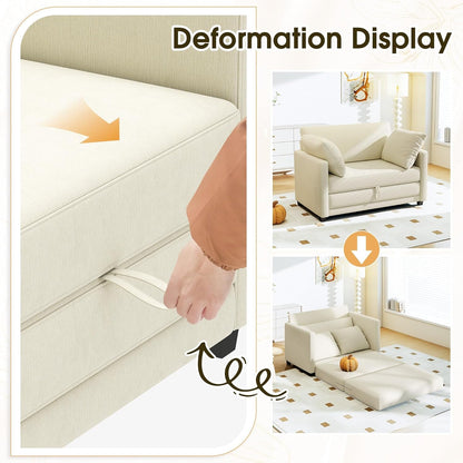 51" Convertible Sofa Bed, 2 In1 Folding Sofa Bed, Loveseat Sleeper Sofa for Small Spaces, Fold Out Floor Couch with 2 Pillows for Apartment, Living Room & Guest Room, Beige Chenille Fabric4