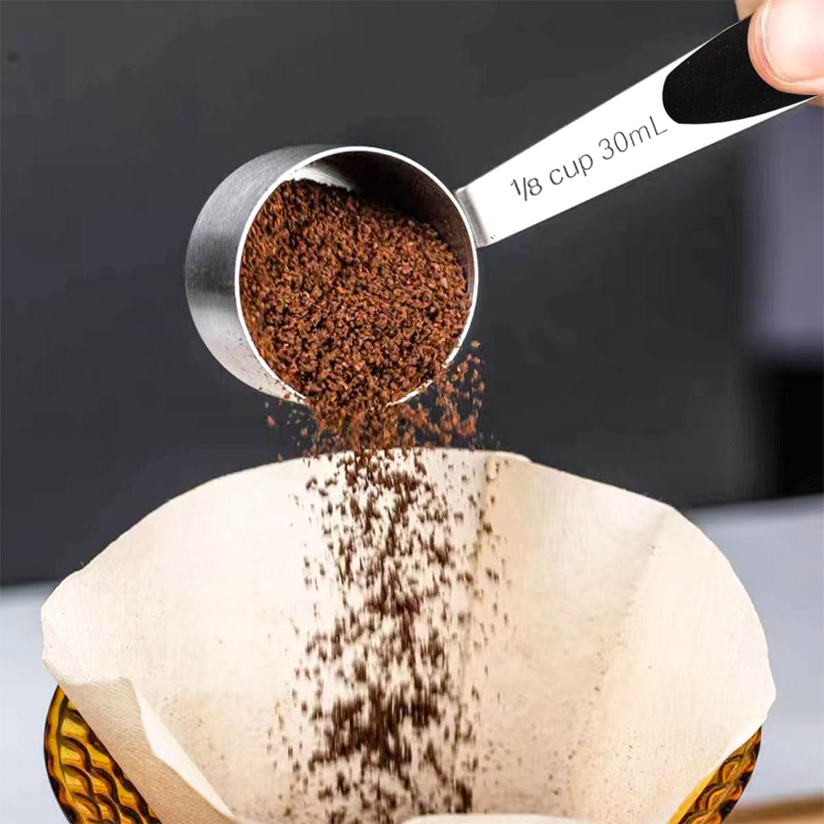 2-pcs-1-8-cup-stainless-steel-measuring-scoops-coffee-measuring-scoop-30ml-small-coffee-scoop-measuring-cup-with-black-silicone-handle-large-capacity-and-comfortable-hand-feeling-tablespoon