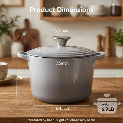2.8 Quart Small Enameled Cast Iron Dutch Oven with Lid, 7.5-Inch Mini Cast Iron Pot for Sourdough Bread Baking & Soups, Gradient Gray Enamel Cocotte5