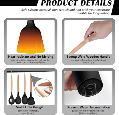 23-Piece Silicone Kitchen Utensils with Holder, Black4