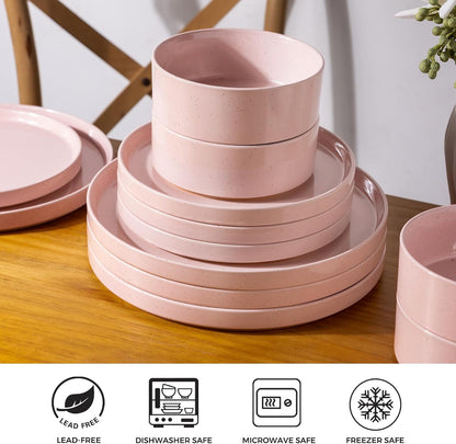 Stoneware Dinnerware Sets for 4,12Pcs Plates and Bowls Set5