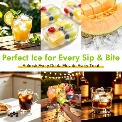 Ice Cube Tray with Lid and Bin - 4 Pack Molds Space-Saving Ice Bucket Kit | Stackable Silicone Trays for Freezer, for Whiskey, Cocktails, Coffee, Juice, Soda, Kitchen & RV9