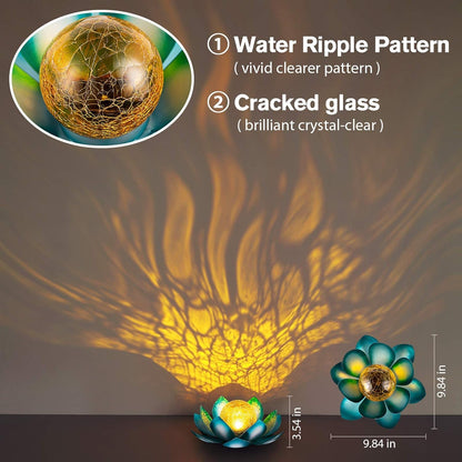 Solar Light Outdoor Garden Decor Blue Metal Crackle Globe Glass Waterproof LED Lotus Flower Table Lamp Decorations for Patio Yard Porch Pathway Ground4
