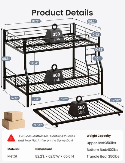 Full XL over Queen Bunk Bed with Trundle, Convertible Detachable 3 Beds2