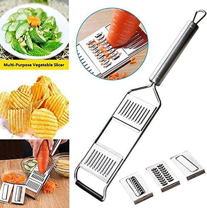 Multi Purpose Grater Peeler and Cutter 3 Interchangeable Accessories for Kitchen with Stainless Steel 8 Piece Vegetable Salad Chopper Slicer (Silver)6