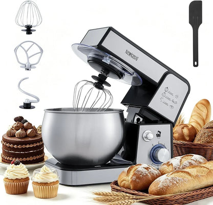 Stainless Steel 6-Speed 5.3QT Stand Mixer | 400W Motor, 5.3QT Bowl, Tilt-Head Design. Dough Hook, Beater & Whisk. for Bread, Cakes & Dough1