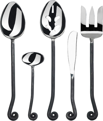 '- 5-Pieces Hostess Silverware - Treble Clef Collection - Matte/Polished Metal Flatware Serving Set - Stainless Steel Kitchen Utensils Knife/Fork/Spoons - Dishwasher Safe (34-033)1