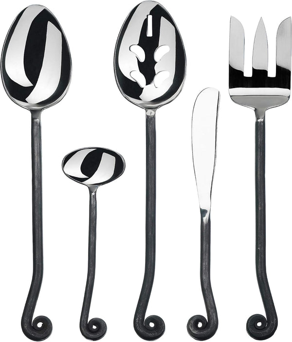 '- 5-Pieces Hostess Silverware - Treble Clef Collection - Matte/Polished Metal Flatware Serving Set - Stainless Steel Kitchen Utensils Knife/Fork/Spoons - Dishwasher Safe (34-033)1