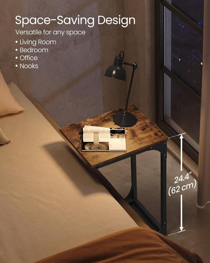 VASAGLE C-Shaped End Table, Small Sofa Side Table with Metal Frame | for Couch, Living Room, Bedroom, Bedside, Rustic Brown and Black, BARNET Collection ULET350B014