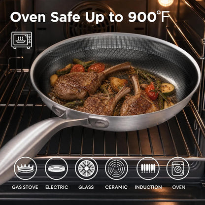 8-Inch Stainless Steel Pan, Hybrid Nonstick Frying Pan | 3-Ply Clad Cookware, Healthy & Non-Toxic, Dishwasher & Oven Safe, Stay-Cool Handle, Induction Compatible – Metal Utensil Safe4