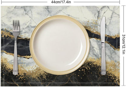 Marble Placemats Set of 4, Abstract Art Black Gold Marble Texture Modern Table Mats, Non-Slip Heat Resistant Washable Place Mats for Kitchen Dining Cafe Party, 18X12 Inch2