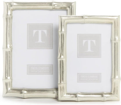 Set of 2 Silver Faux Bamboo Photo Frame, Includes 2 Sizes, 4X6 and 5X7 Inches, Resin and Glass, Home Decor Accessories1