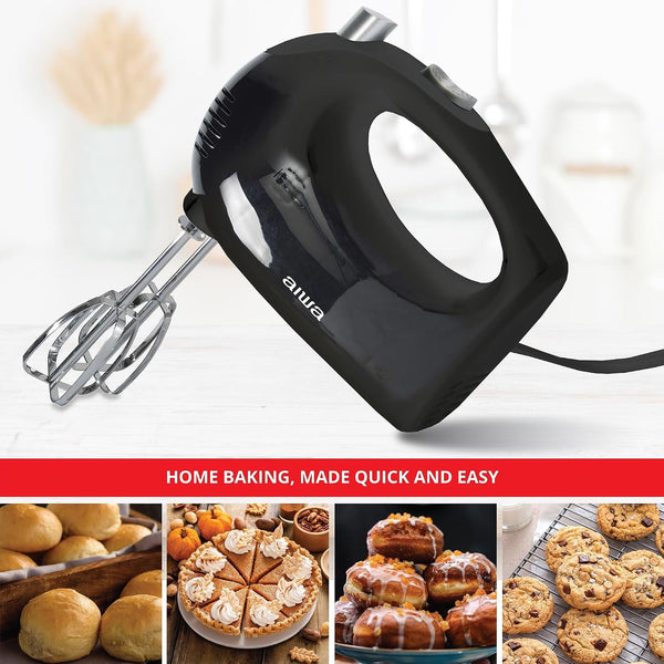 5-Speed Hand Mixer with Eject Button, Electric Handheld Mixer for Cream, Batter, Eggs & Baking, Stainless Steel Beaters, Dishwasher-Safe, Lightweight Compact Design, Black5