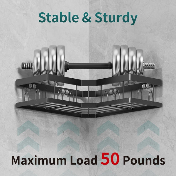 Corner Shower Caddy 3 Pack, Wall Mounted Stainless Steel Bathroom Organizer Shelf with Soap Dish, Adhesive No Drilling, Towel Hooks, Black5