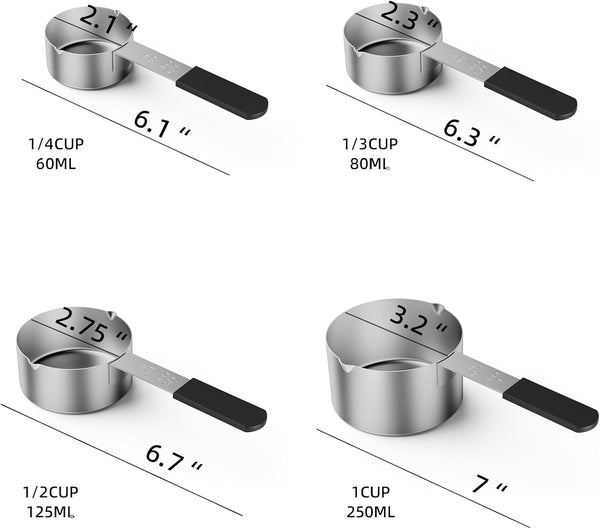 Magnetic Stainless Steel Measuring Cups & Spoons Set –(4+8)-Piece Stackable Set with Engraved Measurements – Dishwasher Safe Baking Essentials-Solid3