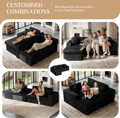 105" Boneless Couches for Living Room, Sectional Couches Modular Sofa with L-Shaped Chaise, Memory Foam Comfy Cloud Couch with Plush Corduroy Fabric, No Assembly Required, Black5