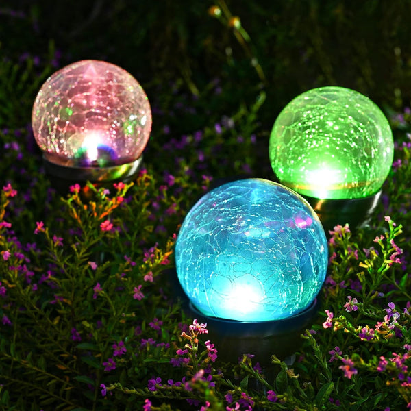 Solar Outdoor, Cracked Glass Ball Solar Garden Lights, Color Changing Lights Outdoor,Garden LED for Path, Patio, Yard, 3 Pack Pathway4