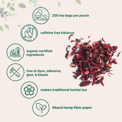 Organic Hibiscus Tea Bags, 200 Count | Premium Source from Hibiscus Flowers | Caffeine Free Herbal Tea | Eco-Friendly Hemp Paper Tea Bags | Non-Gmo, No Sugar3