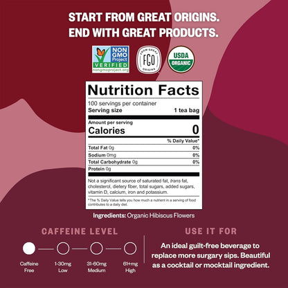 Organic Hibiscus Tea, 100 Count, Eco-Conscious Tea Bags, Caffeine Free, Packaging May Vary (Pack of 1)3