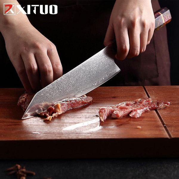 XITUO 8 Inch Kiritsuke Chef Knife, Japanese VG10 Damascus Steel – Professional Kitchen Knife for Meat & Sushi, Octagonal Stabilized Wood Handle, Gift Box9