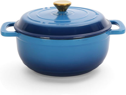 5 Quart Enameled Cast Iron Dutch Oven with Lid, Dual Handles, Oven Safe up to 500°F or on Stovetop, Compatible for Braising, Stews, Roasting, Bread Baking-Blue1
