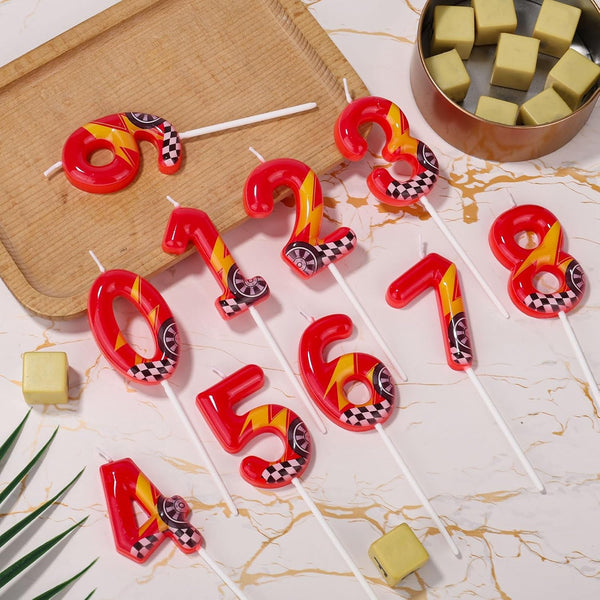 Racing Cars Themed Birthday Candle, Red Racing Car Lightning Number Candle5