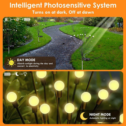 Solar Garden Lights Outdoor 8 Pack 64 LED Solar Firefly Lights Warm White5