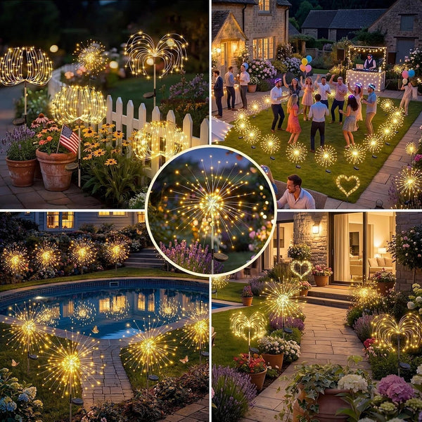 Solar Garden Lights Outdoor 4 Pack, 120LED Solar Starburst Twinkle Firework Lights with 8 Modes,Waterproof Decorative Fairy Light for Yard, Garden, Halloween & Christmas Landscape Decor9