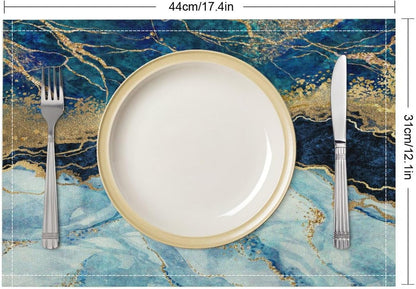 Marble Placemats Set of 4, Blue Black Gold Abstract Marble Texture Print Placemats Table Mat for Home Dining Table Kitchen Party Decor 12X18 in 4 PCS2