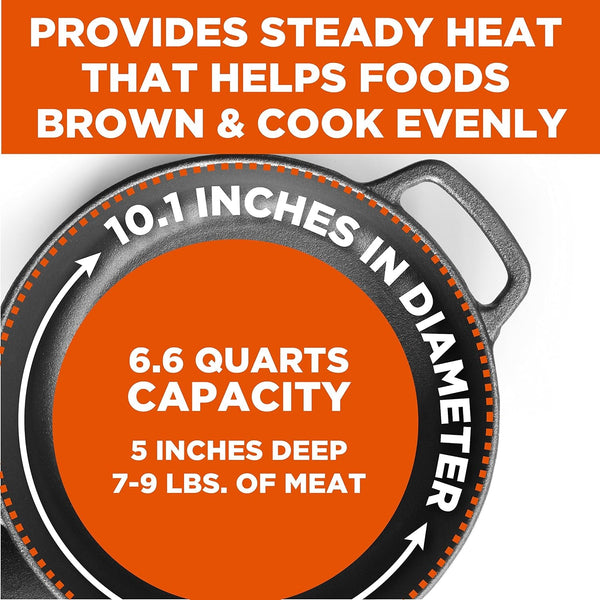 6.6-Qt. Dutch Oven, Pre-Seasoned Cast Iron, CHCI660 | Integrated Handles, Works on All Cooktops Including Induction, Outdoor Cookware for Campfires or Grills2