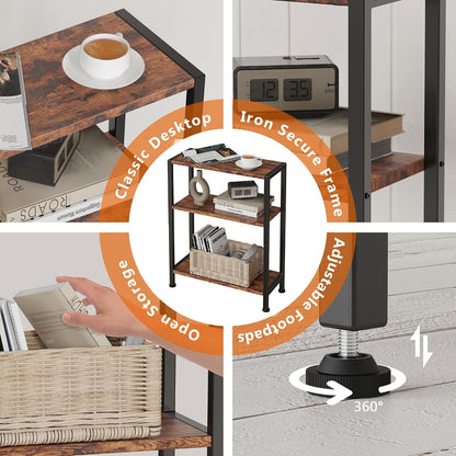 3-Tier Side Table, Small End Table, Sofa Side Table for Narrow Spaces, Slim End Table, Nightstand Table, for Living Room Bedroom Office, Rustic Brown7