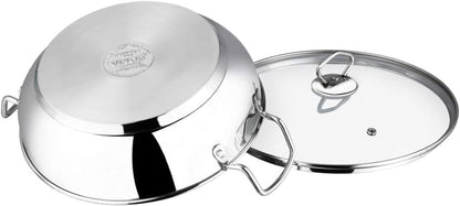 Stainless Steel Kadhai with Tempered Glass Lid, 20Cm, Premium Quality | 2 Litre Induction-Friendly Multi-Use Pot for Sauces, Deep Frying and Stews; Indian Cooking Essential6