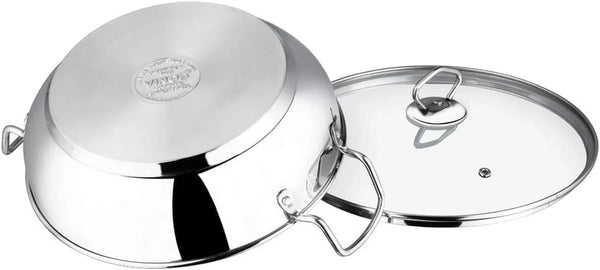 Stainless Steel Kadhai with Tempered Glass Lid, 20Cm, Premium Quality | 2 Litre Induction-Friendly Multi-Use Pot for Sauces, Deep Frying and Stews; Indian Cooking Essential6