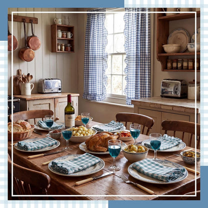8 Pcs Blue Gingham Napkins Cotton Ruffle Checkered Napkin5