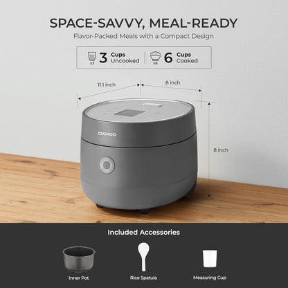 CUCKOO Micom Fuzzy Logic Rice Cooker, 6-Cup Cooked, Gray, CR-0375FG | Small 3-Cup Uncooked Capacity, Nonstick Inner Pot, 9 Cooking Modes, Quick White Rice in 26-28 Minutes, Auto Clean4