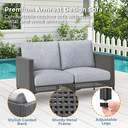 Patio Sofa Funiture Set 4 Seats, 5 Piece Rattan Sectional Sofa with Table4