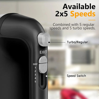 Hand Mixer Electric, 450W Kitchen Mixers with Scale Cup Storage Case, Turbo Boost/Self-Control Speed + 5 Speed + Eject Button + 5 Stainless Steel Accessories, for Easy Whipping Dough, Cream, Black3
