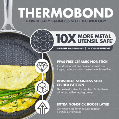 Spectra 10" & 12" Frying Pan Skillet, Hybrid Tri-Ply Stainless Steel, Pfas-Free Ceramic Nonstick Textured Cooking Surface, Induction Cookware, Diswasher Safe, Oven & Broiler Temp to 850˚F11