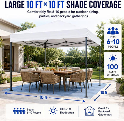 Yaheetech 10X10 Pop up Canopy Tent 1-Button One Person Quick Setup, White | Portable Easy Set-Up Commercial Gazebo Equipped with Wheeled Bag & 4 Sandbags, Fit for Home Party and Outdoor Events3