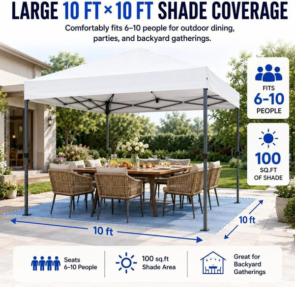 Yaheetech 10X10 Pop up Canopy Tent 1-Button One Person Quick Setup, White | Portable Easy Set-Up Commercial Gazebo Equipped with Wheeled Bag & 4 Sandbags, Fit for Home Party and Outdoor Events3