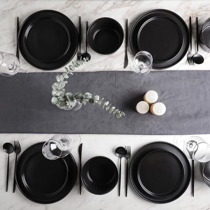 Stone Lain Celina Stoneware 16 Piece Dinnerware Set, Plates and Bowls, Black Matte Dish, Service for 4 – Minimalist round Style, Microwave & Dishwasher Safe4