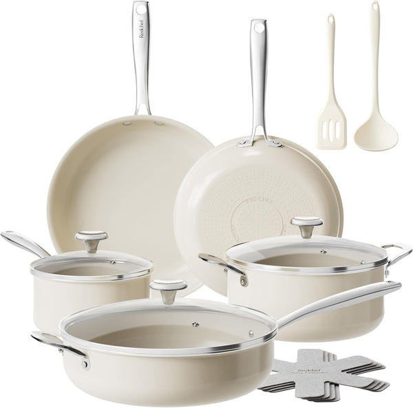 Ceramic Nonstick Cookware Set,14Pcs Pots and Pans Set Non Stick,Induction Cookware with Stainless Steel Handle,Non Toxic Kitchen Cooking Set,Dishwasher & Oven Safe,Pfas PFOA & PTFE Free1