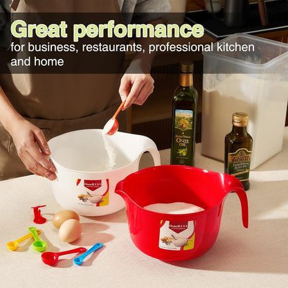 Large Mixing Bowls with Handles 3.6 Qt - 2 Pc Plastic Nesting Bowls for Kitchen, Lightweight Batter Bowls, Easy to Clean + 5 Measuring Spoons Set4