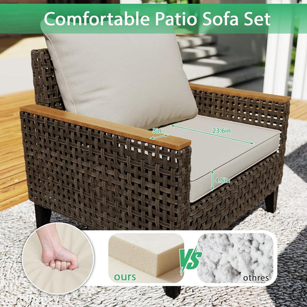 7 Piece Outdoor Patio Furniture Set, Wicker Rattan Sectional Sofa Set with Thick Cushions and High Backrest, All Weather Outdoor Conversation Set for Garden, Porch, Lawn, Poolside, Beige5