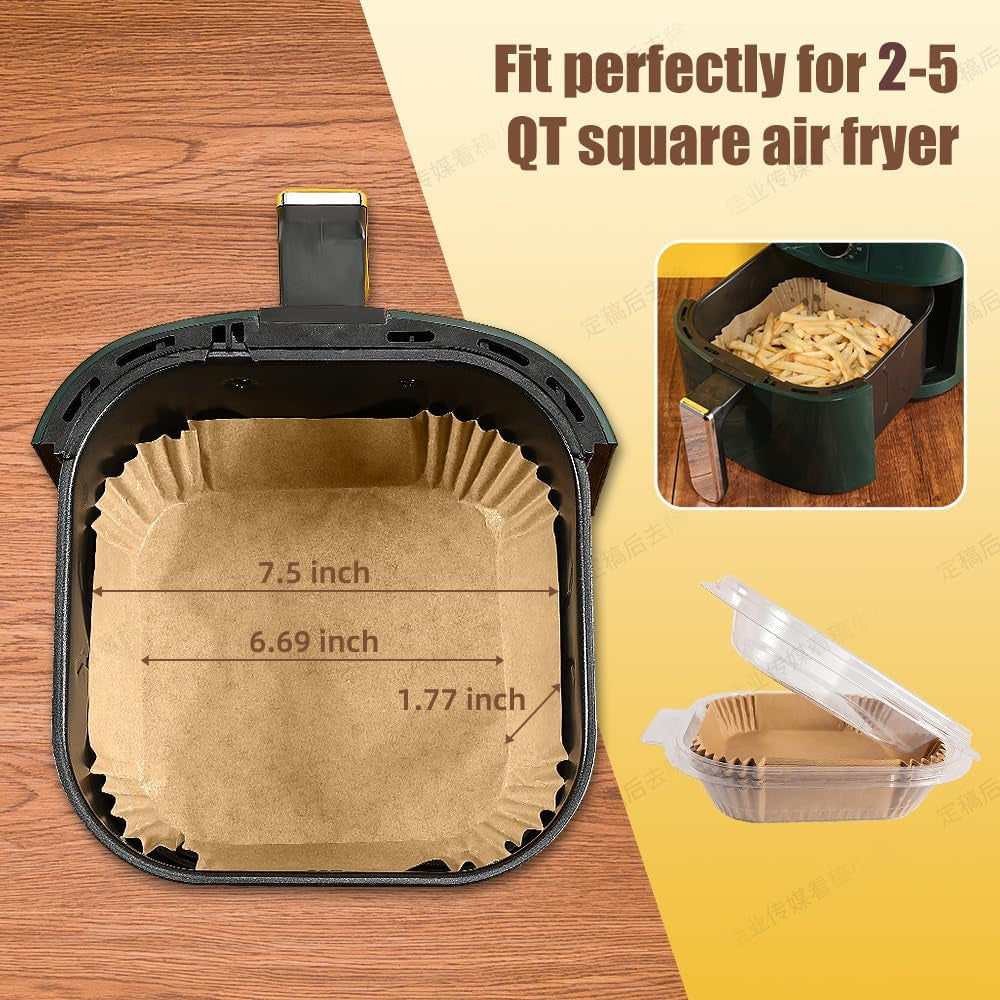 7-5-inch-air-fryer-parchment-paper-liners-square-150-pcs-non-stick-oil-proof-air-fryer-liners-disposable-for-2-5-qt-frying-baking-roast
