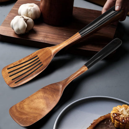 Wooden Spatula Set for Cooking Spoon Non Toxic Teak Kitchen Utensils Turner8