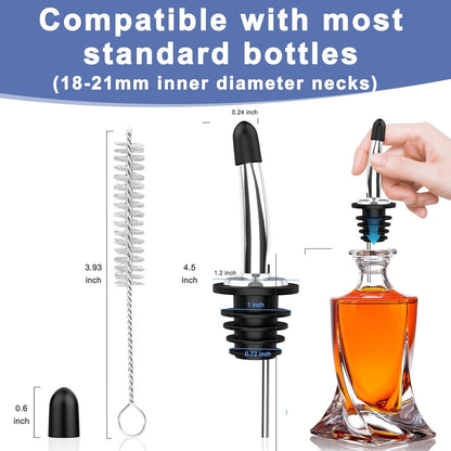 60-Pack Stainless Steel Pour Spouts for Liquor Bottles Oil Vinegar and Wine,Liquor Bottle Pourers with Rubber Dust Caps,Bar Accessories,Pourers for Bartending6